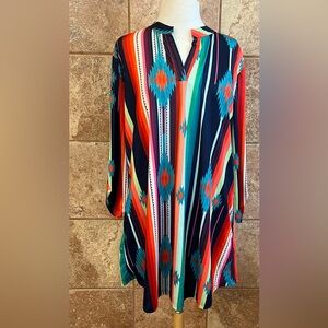Fashion Express Aztec Print Tunic with Tab Sleeves XL/1X